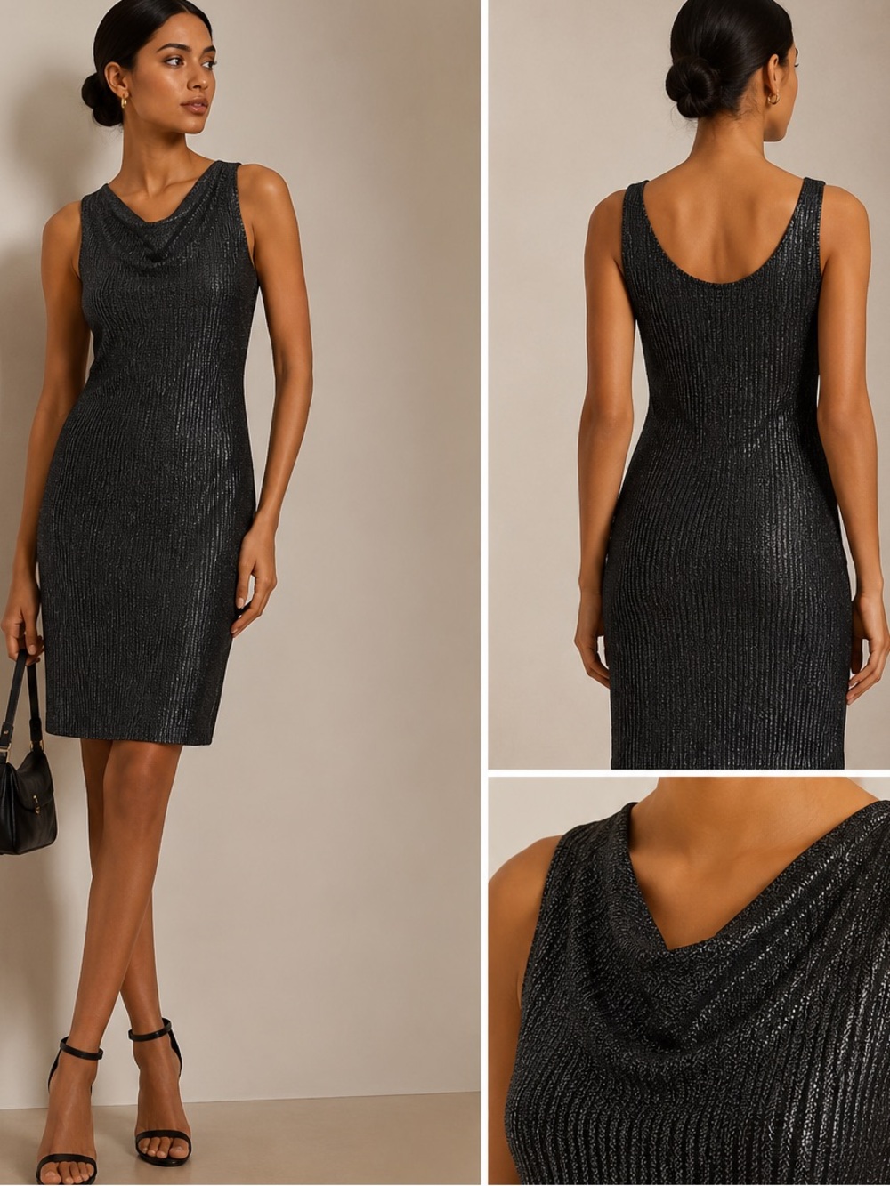 Ralph Lauren Black Metallic Mini Dress Scoop Back Cocktail Party Glam- Size 8/10